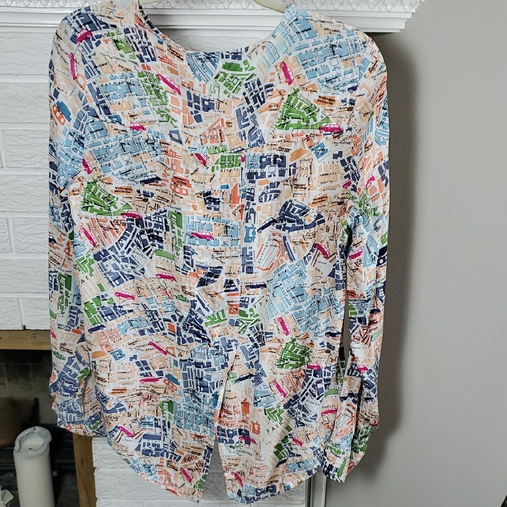 Maeve By Anthropologie Women's Multicolor Graphic Print Map Shirt Blouse Sz 8 - Picture 9 of 15